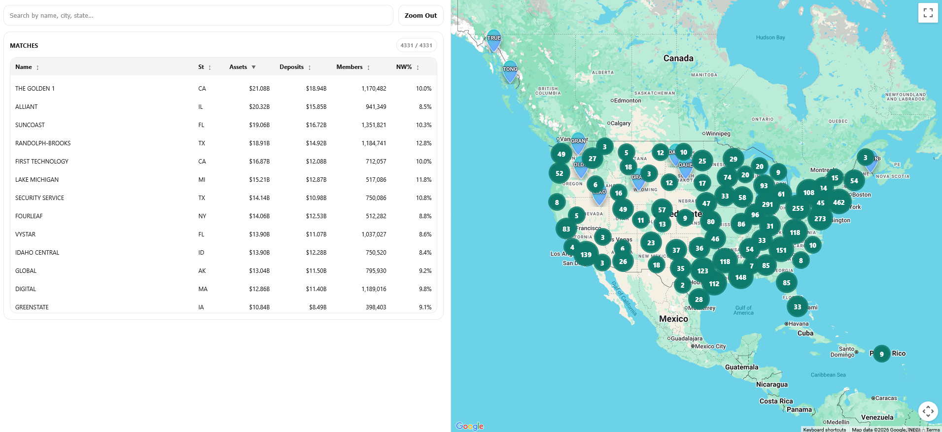 Credit union map view