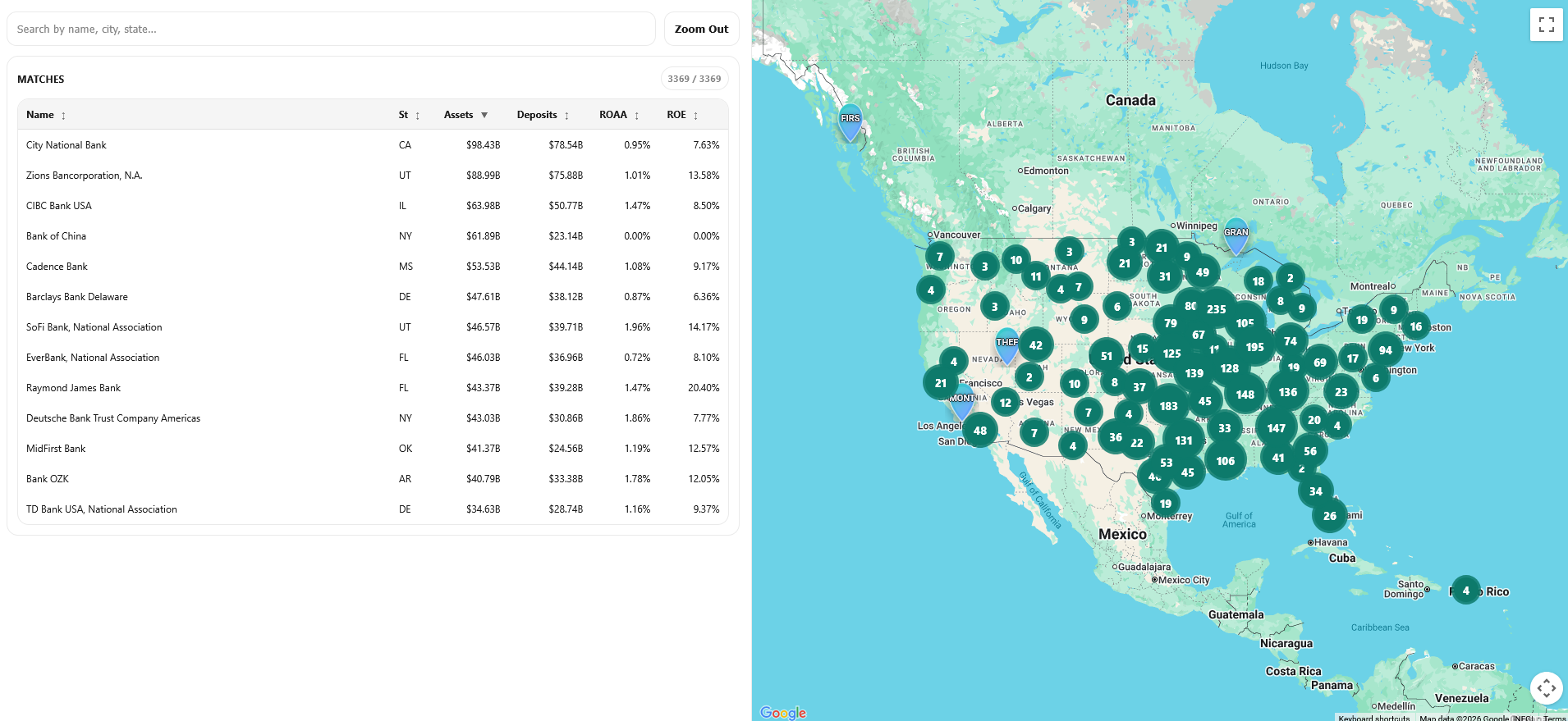 Private banks map view